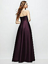 Rear View Thumbnail - Deep Plum Strapless Satin Gown with Full Skirt and Covered Buttons at Back