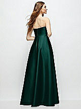 Rear View Thumbnail - Evergreen Strapless Satin Gown with Full Skirt and Covered Buttons at Back