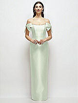 Front View Thumbnail - Mint Green Basque-Neck Satin Column Maxi Dress with Off-the-Shoulder Bows