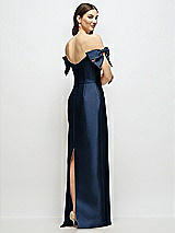 Rear View Thumbnail - Midnight Navy Basque-Neck Satin Column Maxi Dress with Off-the-Shoulder Bows