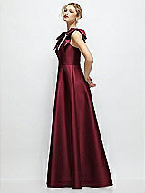 Side View Thumbnail - Cabernet Deep V-Neck Satin Ball Gown with Shoulder Bows