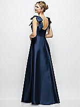Rear View Thumbnail - Midnight Navy Deep V-Neck Satin Ball Gown with Shoulder Bows