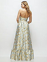 Rear View Thumbnail - Winter Mist Strapless Cat-Eye Boned Bodice Gold Leaf Brocade Maxi Dress with Ruffle Hem