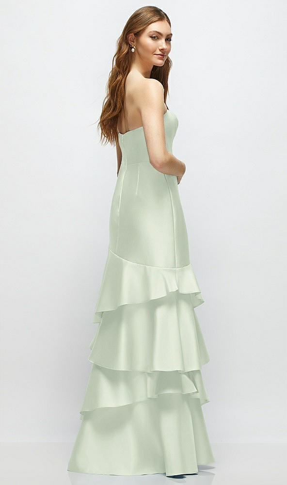 Back View - Mint Green Strapless Bodycon Maxi Dress with Tiered Ruffle Skirt