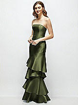Side View Thumbnail - Olive Green Strapless Bodycon Maxi Dress with Tiered Ruffle Skirt