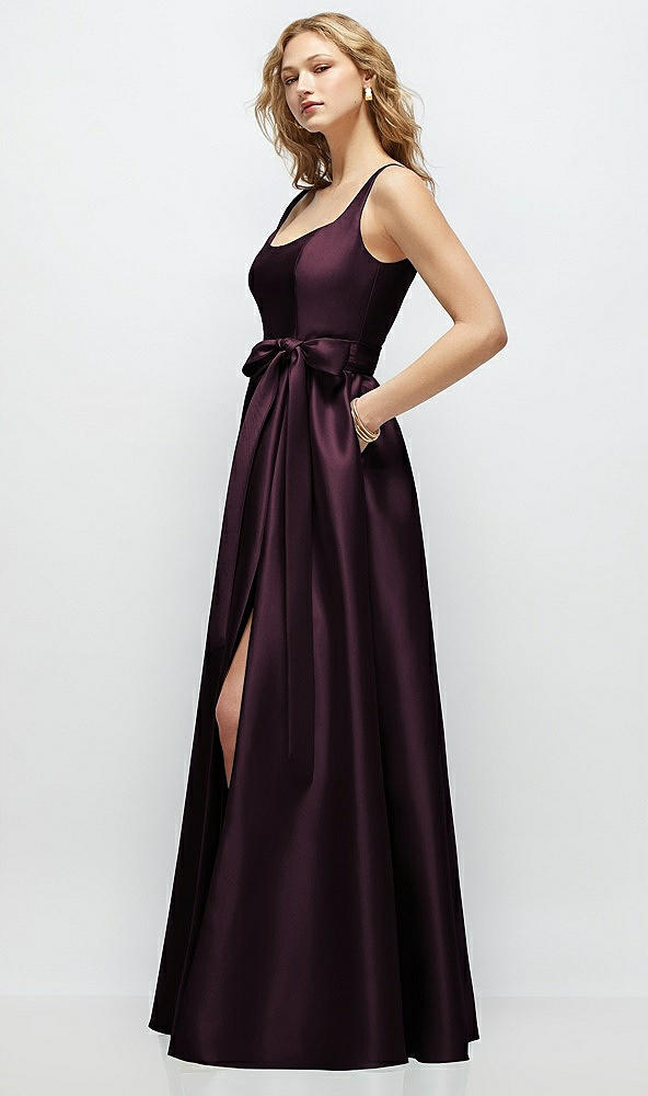 Front View - Deep Plum Scoop-Neck Tank Bodice Maxi Dress with Full Skirt