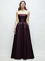Front View Thumbnail - Deep Plum Strapless Satin Drop Waist Gown with Full Skirt