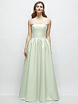 Front View Thumbnail - Mint Green Strapless Satin Drop Waist Gown with Full Skirt