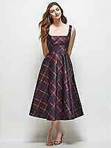 Front View Thumbnail - Cabernet Midnight Tartan Square Neck Alba Tartan Satin Midi Dress