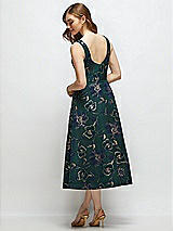 Rear View Thumbnail - Evergreen Floral Square Neck Oscar Metallic Floral Jacquard Midi Dress