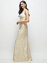 Side View Thumbnail - Champagne Filigree Champagne Floral Brocade Square Neck Maxi Dress with Trumpet Skirt