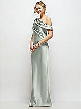 Side View Thumbnail - Willow Green Draped One-Shoulder Bias Stretch Satin Maxi Dress