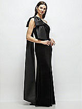 Side View Thumbnail - Black One-Shoulder Black Velvet Maxi Dress with Large Trailing Satin Bow