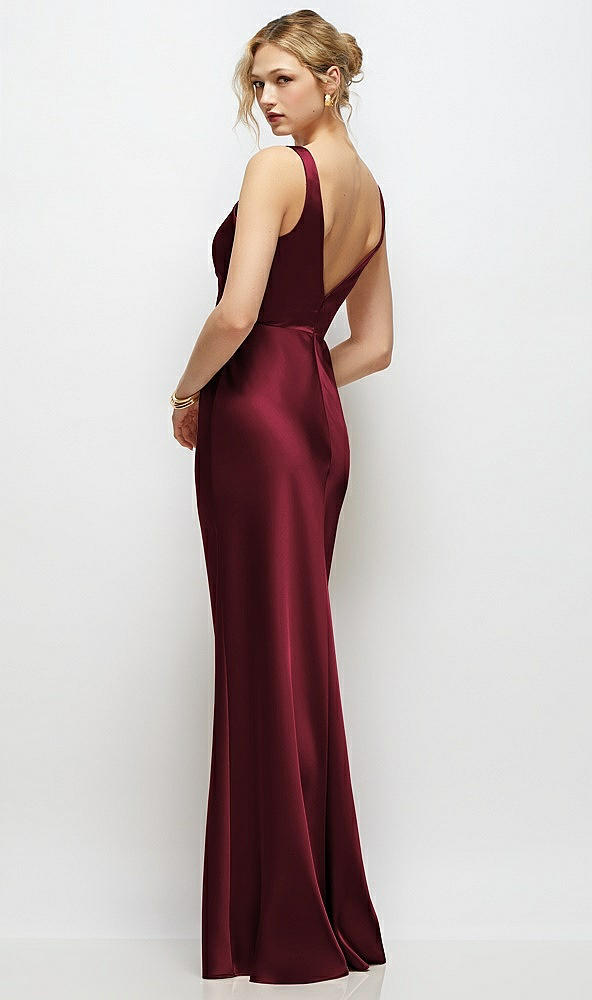 Back View - Cabernet Sleeveless V-Neck Stretch Satin Bias Slip Maxi Dress