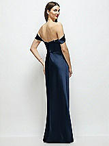 Rear View Thumbnail - Midnight Navy Basque-Neck A-Line Stretch Satin Maxi Dress with Off-the-Shoulder Drape