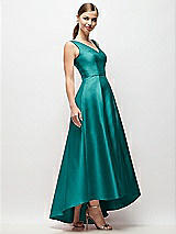 Side View Thumbnail - Jade Sleeveless Pleated Skirt High Low Dress with Pockets