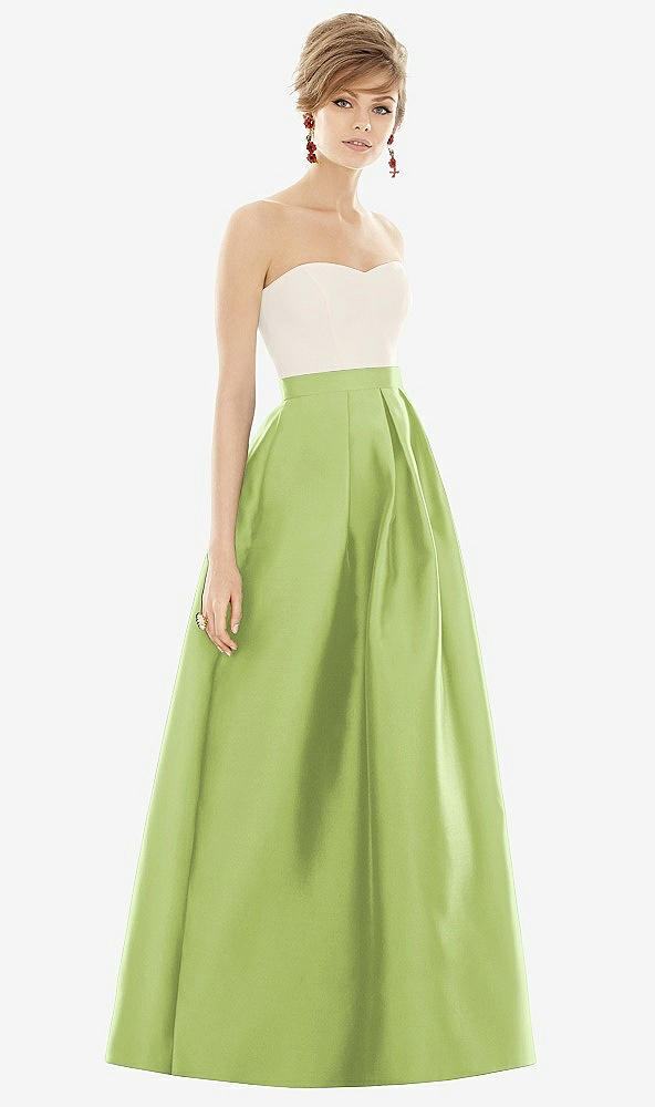 Front View - Mojito & Ivory Strapless Pleated Skirt Maxi Dress with Pockets