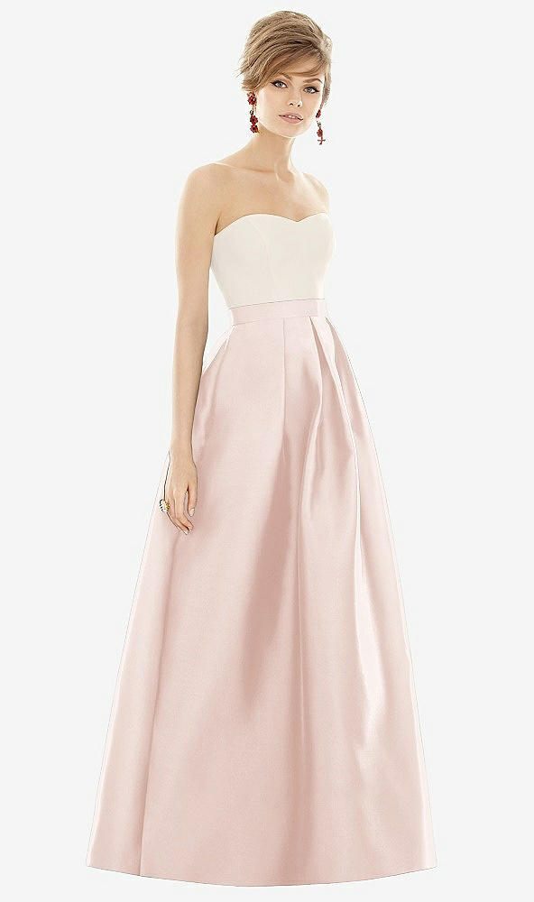 Front View - Blush & Ivory Strapless Pleated Skirt Maxi Dress with Pockets