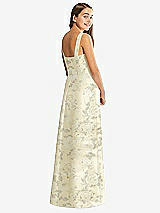 Rear View Thumbnail - Butter Yellow Floral Floral Bateau Neck Maxi Junior Bridesmaid Dress with Pockets