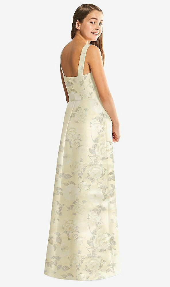 Back View - Butter Yellow Floral Floral Bateau Neck Maxi Junior Bridesmaid Dress with Pockets