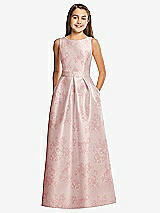Front View Thumbnail - Bow And Blossom Print Floral Bateau Neck Maxi Junior Bridesmaid Dress with Pockets