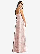 Rear View Thumbnail - Bow And Blossom Print Floral Bateau Neck Maxi Junior Bridesmaid Dress with Pockets