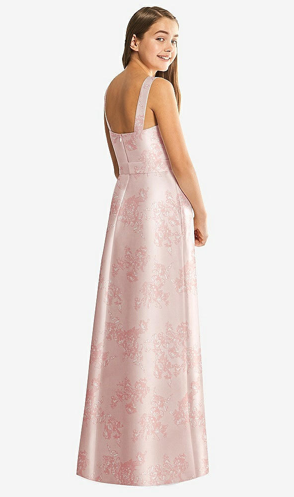Back View - Bow And Blossom Print Floral Bateau Neck Maxi Junior Bridesmaid Dress with Pockets