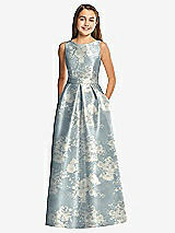 Front View Thumbnail - Porcelain Blue Seraphina Floral Floral Bateau Neck Maxi Junior Bridesmaid Dress with Pockets