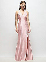 Front View Thumbnail - Ballet Pink V-Neck Halter Satin Trumpet Gown