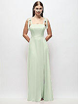 Front View Thumbnail - Mint Green Tie-Shoulder Chiffon Maxi Dress with Front Slit