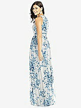 Rear View Thumbnail - Cottage Rose Dusk Blue Shirred Skirt Jewel Neck Halter Dress with Front Slit