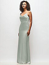 Side View Thumbnail - Willow Green Cowl-Neck Criss Cross Back Slip Dress