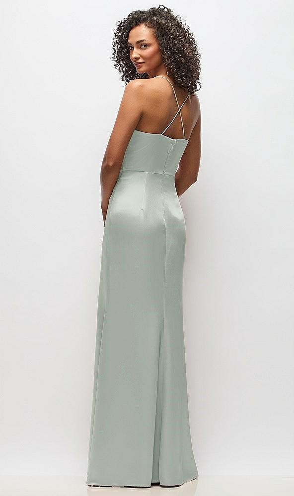 Back View - Willow Green Cowl-Neck Criss Cross Back Slip Dress
