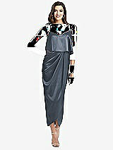 Alt View 1 Thumbnail - Silverstone Popover Bodice Midi Dress with Draped Tulip Skirt