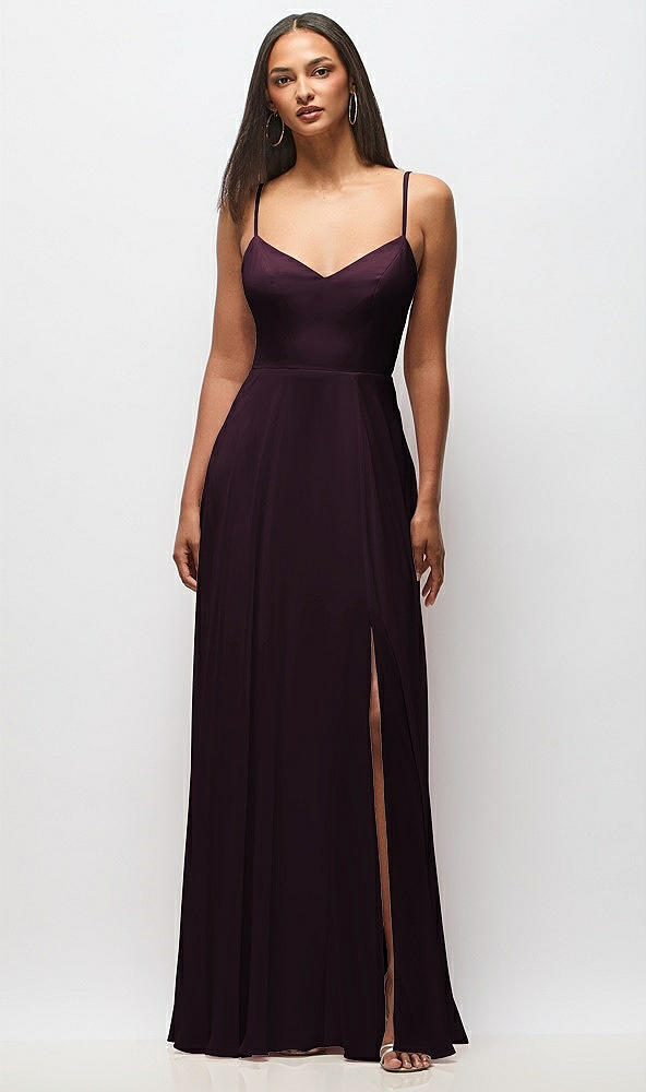 Front View - Deep Plum Tie-Back Cutout Maxi Dress with Front Slit