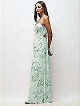 Side View Thumbnail - Mint Green Floral Tie-Back Cutout Maxi Dress with Front Slit