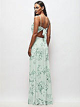 Rear View Thumbnail - Mint Green Floral Tie-Back Cutout Maxi Dress with Front Slit
