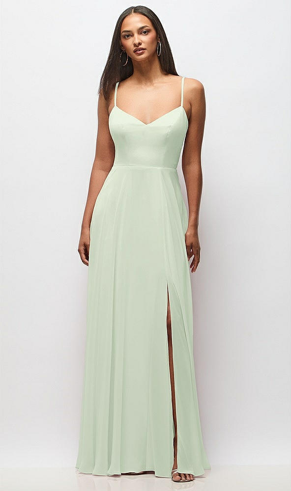 Front View - Mint Green Tie-Back Cutout Maxi Dress with Front Slit