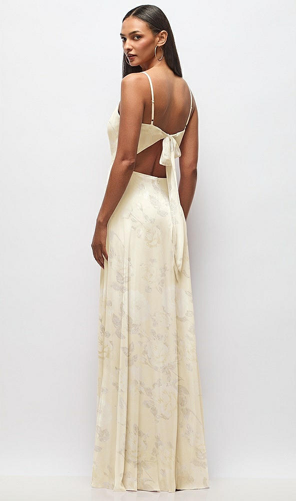 Back View - Butter Yellow Floral Tie-Back Cutout Maxi Dress with Front Slit