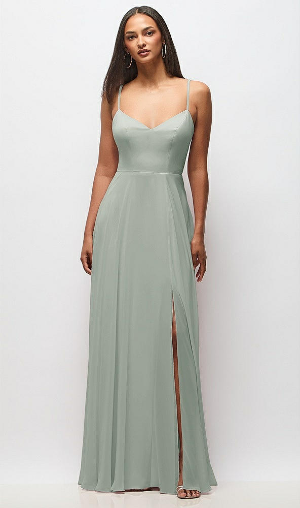 Front View - Willow Green Tie-Back Cutout Maxi Dress with Front Slit