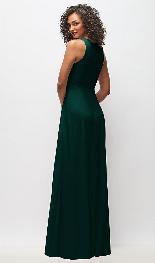 Back View - Evergreen Deep V-Neck Chiffon Maxi Dress