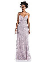 Front View Thumbnail - Suede Rose Draped Wrap Bodice Metallic Lace Maxi Dress