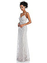 Side View Thumbnail - Oyster Draped Wrap Bodice Metallic Lace Maxi Dress