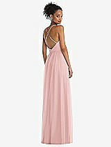 Rear View Thumbnail - Rose & Light Nude Illusion Deep V-Neck Tulle Maxi Dress with Adjustable Straps