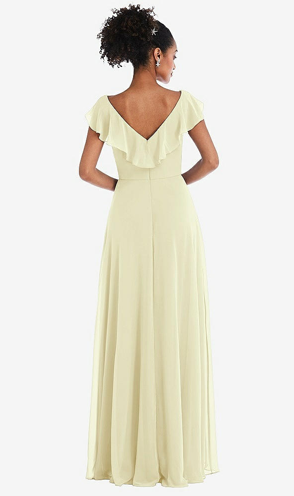 Back View - Butter Yellow Ruffle-Trimmed V-Back Chiffon Maxi Dress
