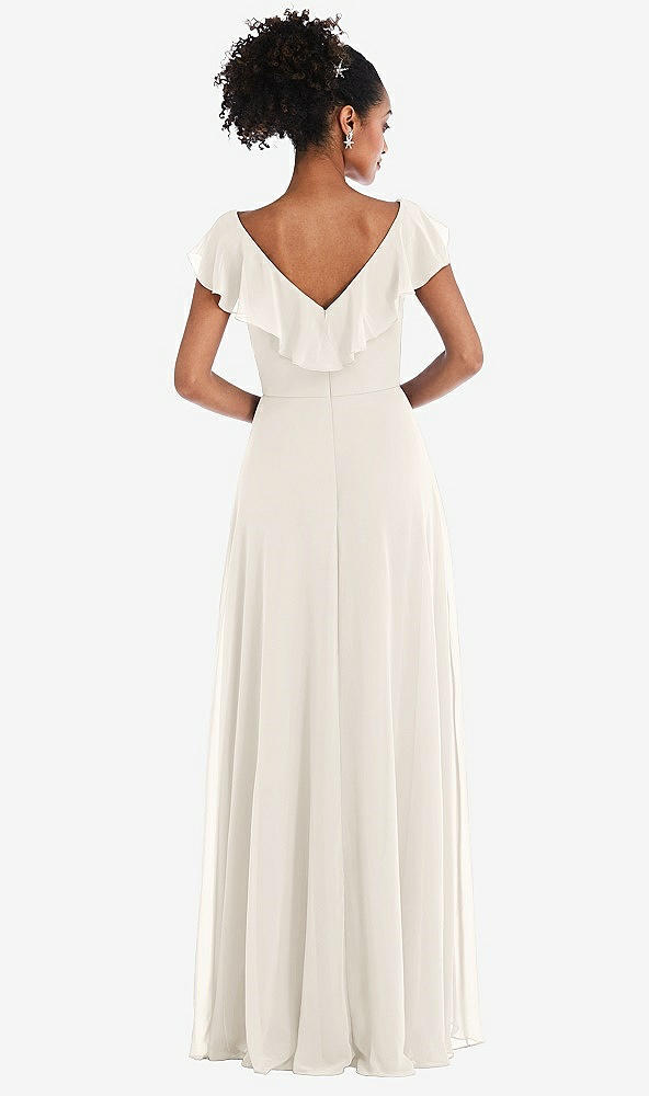 Back View - Ivory Ruffle-Trimmed V-Back Chiffon Maxi Dress