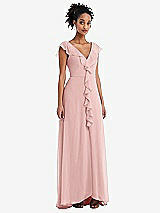 Front View Thumbnail - Rose Ruffle-Trimmed V-Back Chiffon Maxi Dress