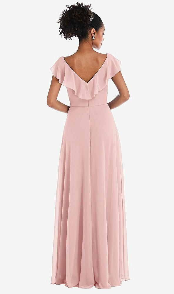 Back View - Rose Ruffle-Trimmed V-Back Chiffon Maxi Dress