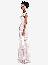 Side View Thumbnail - Watercolor Print Ruffle-Trimmed V-Back Chiffon Maxi Dress