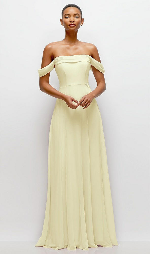 Front View - Butter Yellow Off-the-Shoulder Draped Neckline Maxi Dress